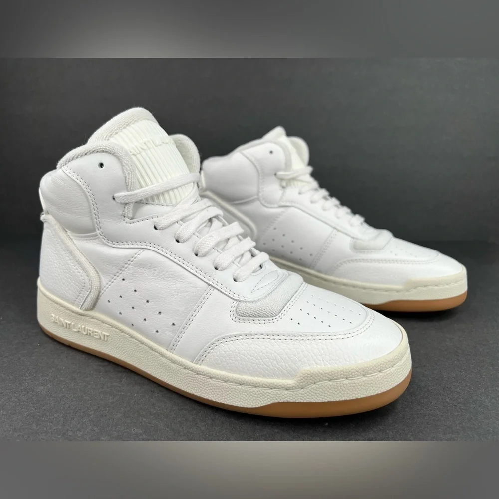 SAINT LAURENT SL 80 WOMEN SL/80 HIGH TOP LOGO YSL LEATHER SNEAKERS SIZE 39.5 - Picture 15 of 15